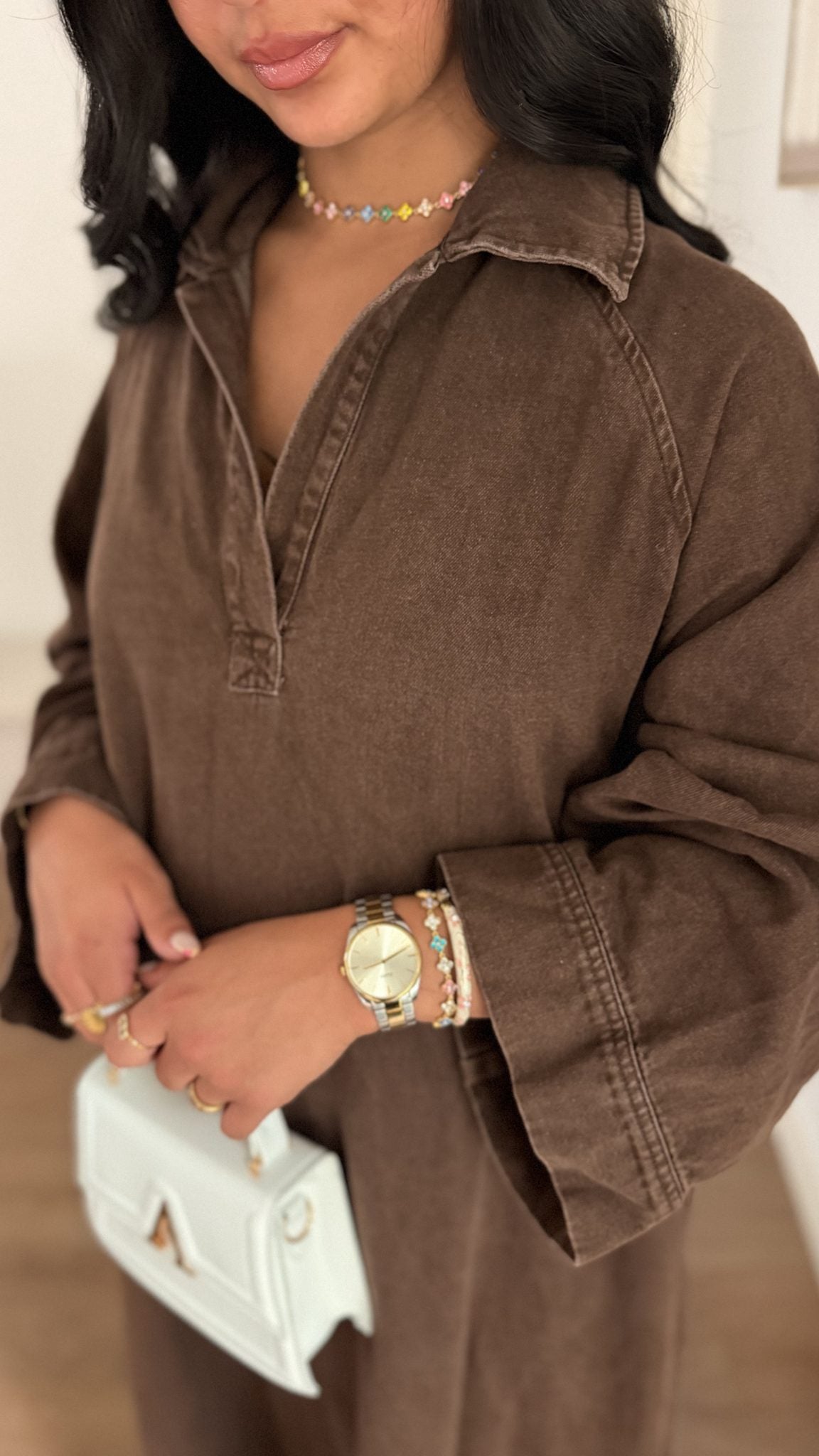 Robe Maya en jeans marron - Maison Nooria